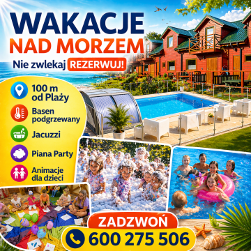 DOMKI 100m PLAŻA,Basen,Animacje,Jacuzzi Ustronie Morskie