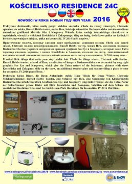 Nowości KR24C 2016r. - Apartament Kościelisko Residence 24C Dolina Kościeliska. 9kmTermy Chochołowskie 