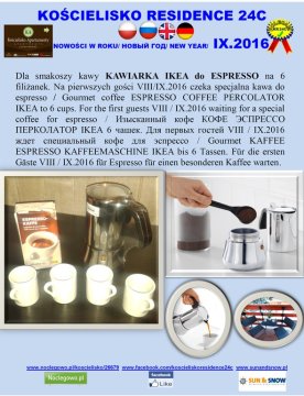 KR24C kawiarka espresso - Apartament Kościelisko Residence 24C Dolina Kościeliska. 9kmTermy Chochołowskie 