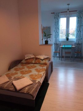 Apartament z salonem, sypialnią, łązieką i aneksem kuchennym