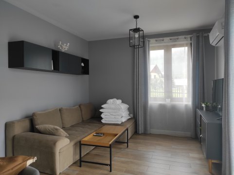 Salon z klimatyzacją i rozkładaną sofą dla 2 osób - Apartament Homole E1 z ogródkiem