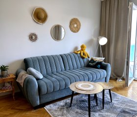 Morskie Boho Apartament z dyżym Tarasem Gdynia Najem Wakacje Praca Zdalna Pies