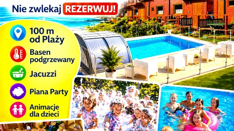 DOMKI 100m PLAŻA,Basen,Animacje,Jacuzzi Ustronie Morskie