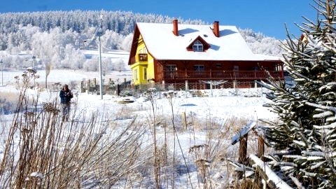 widok na domek od drogi