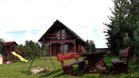 dom drewniany nad jeziorem, balia z jacuzzi, sauna, bilard
